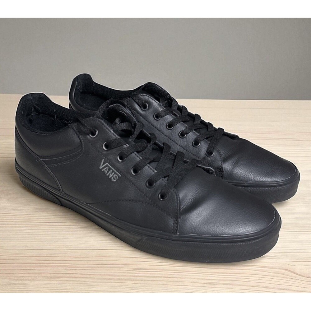 Vans Unisex Black Leather Seldon Lace Up Skate Shoes Sz Men’s 13